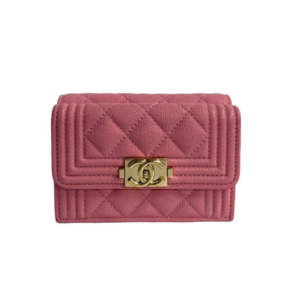CHANEL Authentic Pink Caviar Leather Wallet